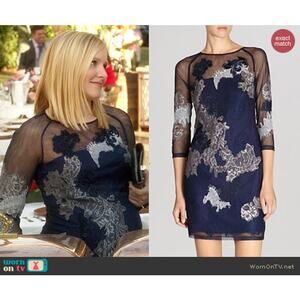 Karen Millen Womens Sheath Dress Lace Embroidered Illusion Detail Navy Size 12